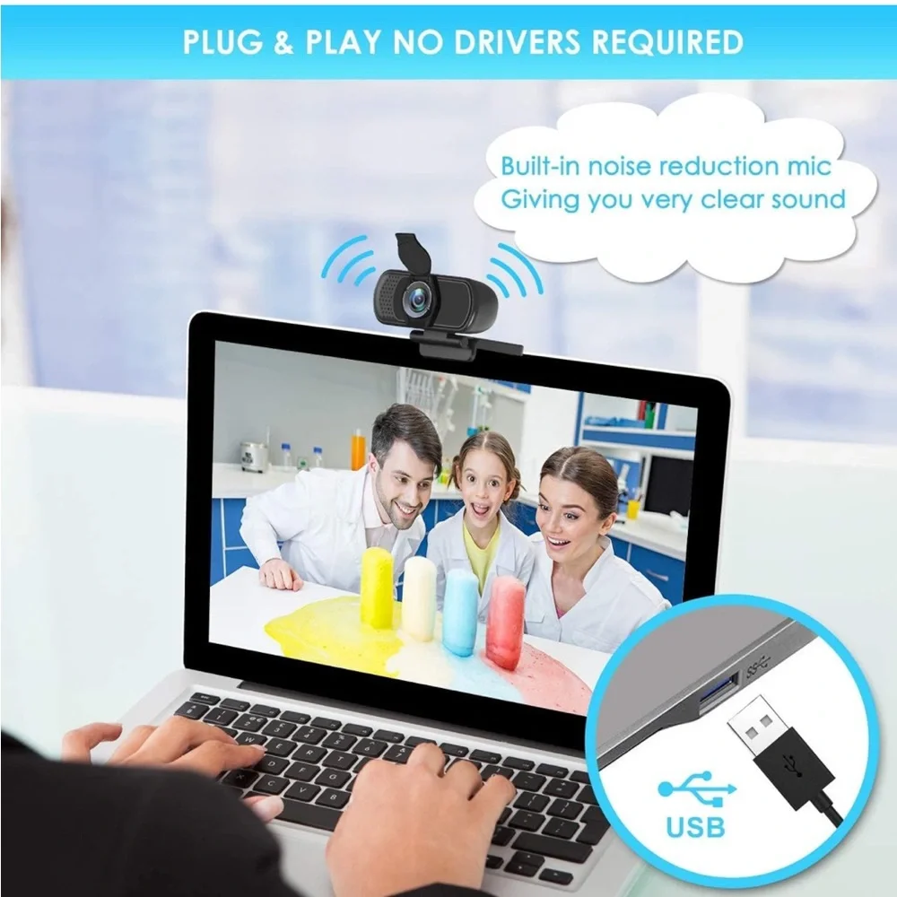 Full HD 1080P Webcam with Privacy Shutter and‎ Tripod, Pro Streaming Web Camera